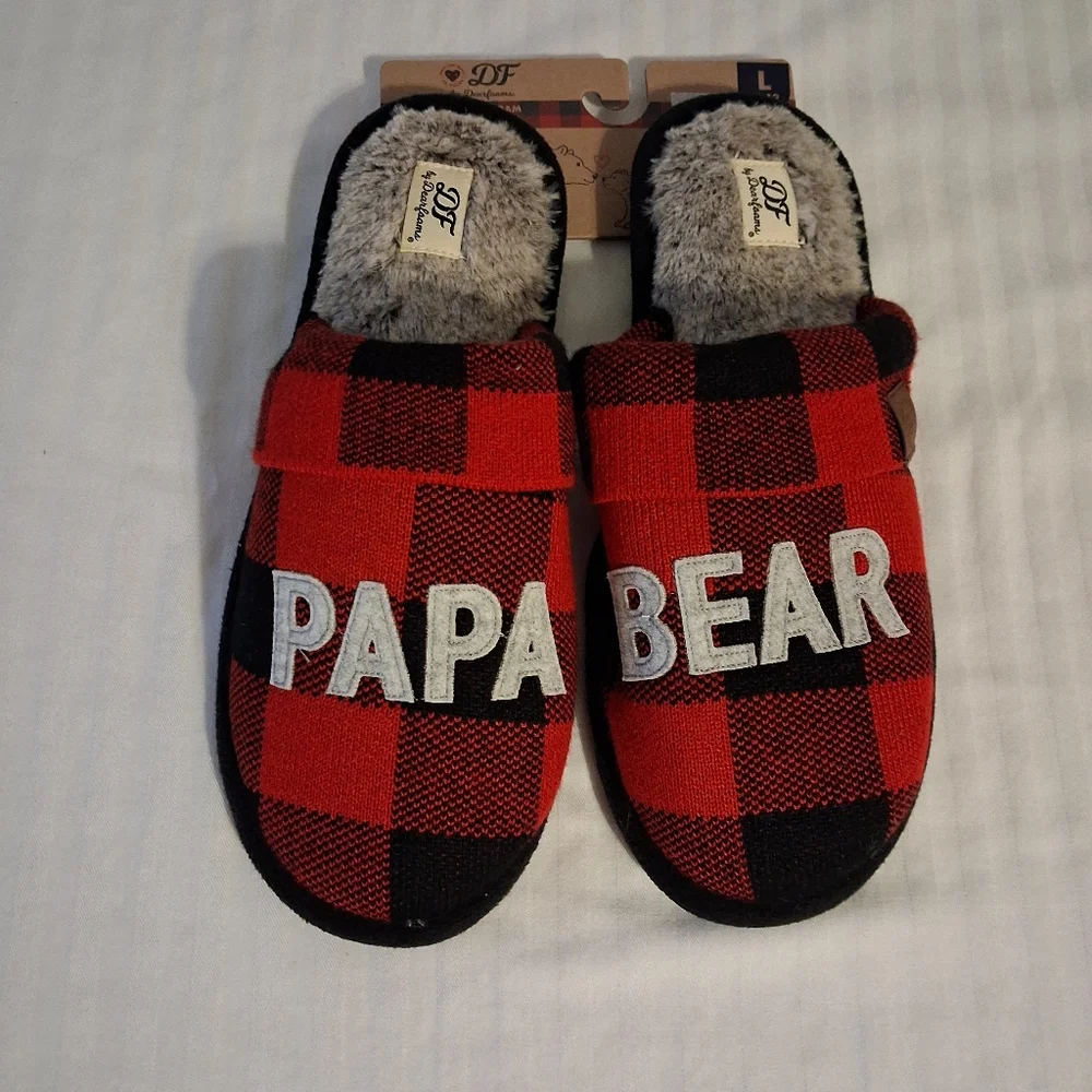 Dearfoams Red and Black Buffalo Plaid Mens Slippers